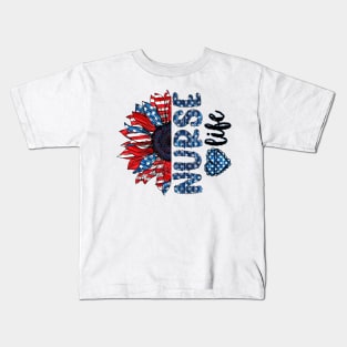 Nurse Life American Flag Sunflower Happy Independence Day Kids T-Shirt